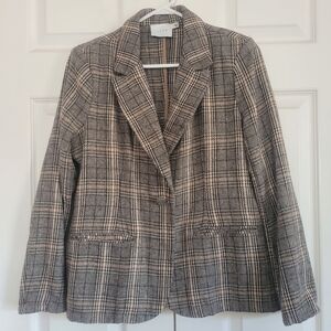 Plaid Blazer Jacket. Brown And Cream
